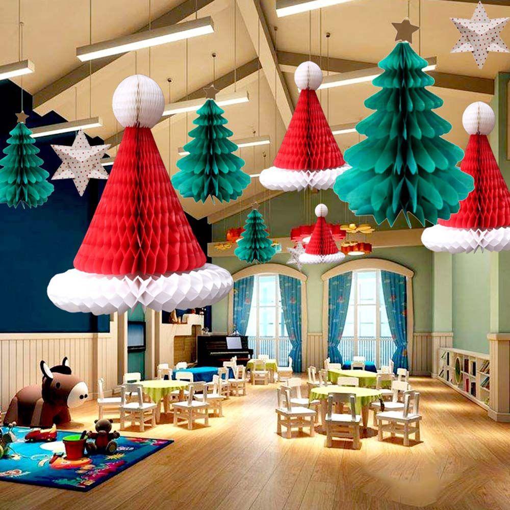 Mũ Ông Già Noel Và Tổ Ong Bằng Giấy skjk Trang Trí Tiệc Giáng Sinh Năm Mới