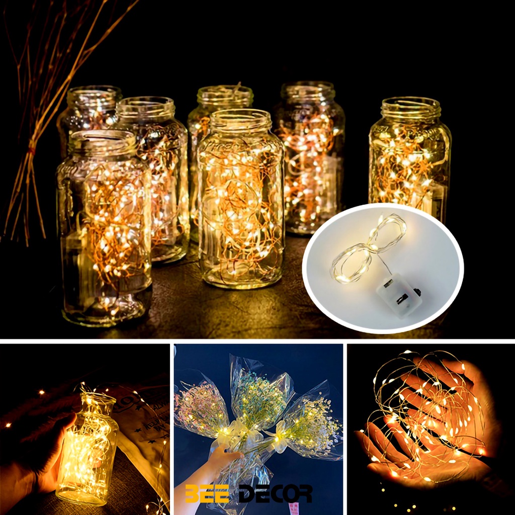 Dây đèn LED đom đóm dài 3m kèm sẵn Pin - LED Dây Đom Đóm Fairylight Dài 3 mét Trang Trí Tết, Giáng sinh, noel