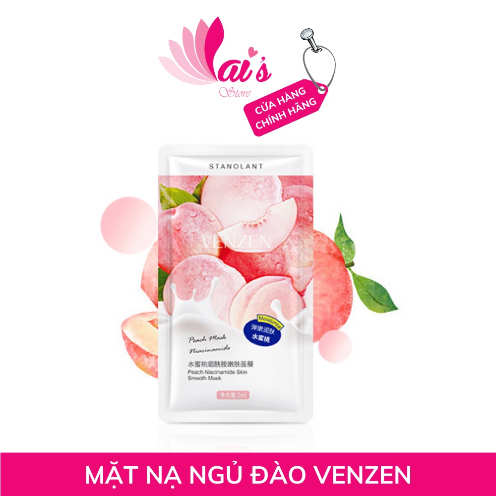 Mặt Nạ Ngủ Venzen Chiết Xuất Quả Đào Chứa Niacinamide Thu Nhỏ Lỗ Chân Lông Dưỡng Ẩm Cải Thiện Da Sần Sùi 2ml Chính Hãng