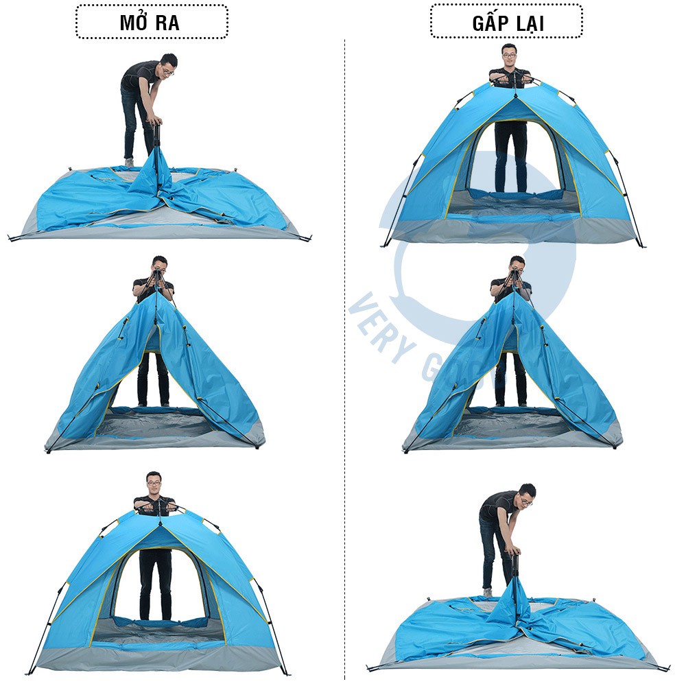 Lều cắm trại tự bung 2 cửa size to 4 6 người khung chắc loại 1 đi phượt picnic dã ngoại du lịch thiên nhiên (2x2x1,5)M