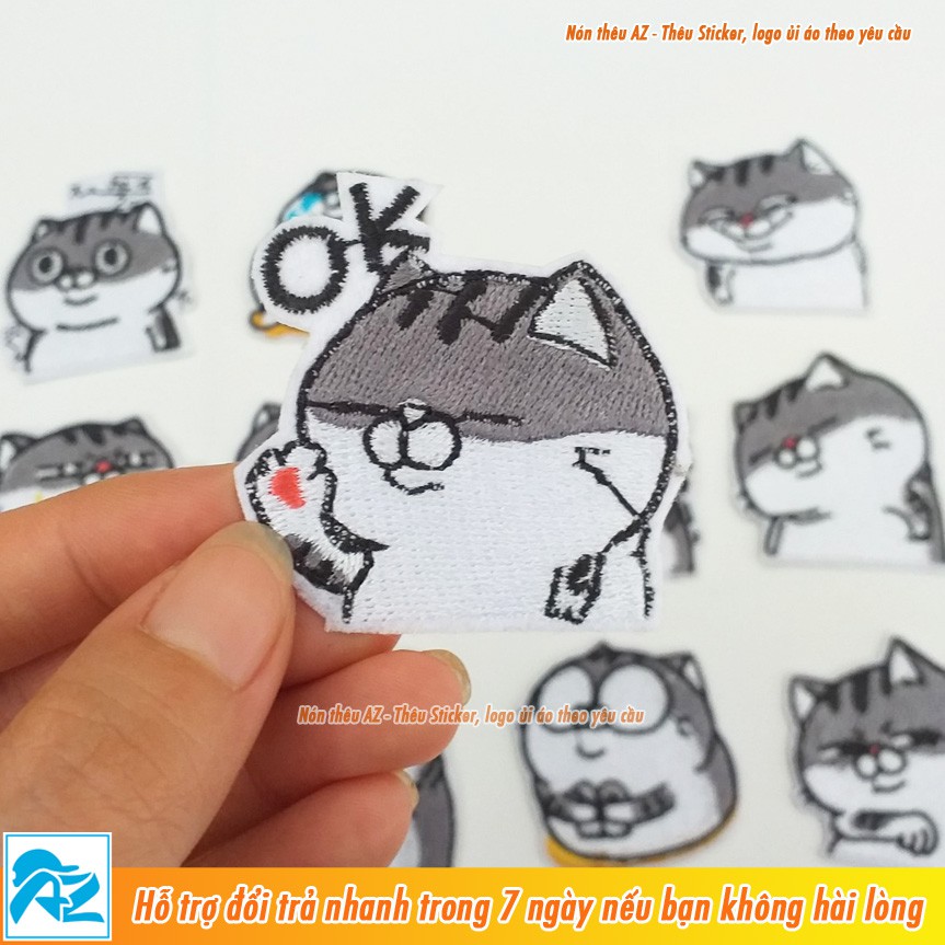 Sticker zalo ủi thêu hình mèo ami bụng bự - Patch ủi quần áo balo S20