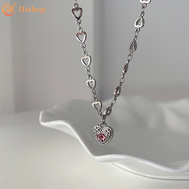 Vòng Cổ Choker Hình Trái Tim Đính Đá Hồng Sang Trọng Quý Phái