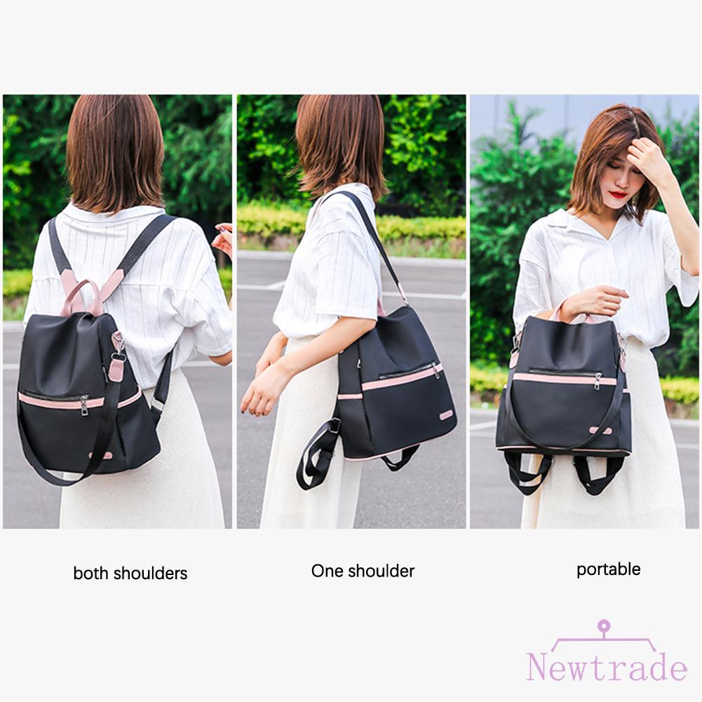 ♈ Popular Fashion Women Oxford Cloth Hit Color Backpacks Travel Anti-theft Knapsacks