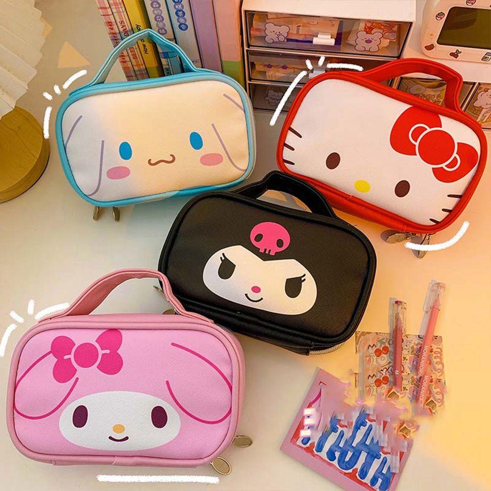 Túi Da PU Đựng Mỹ Phẩm Kuromi Cỡ Lớn In Họa Tiết Hoạt Hình Dễ Thương Tiện Dụng Mang Theo Du Lịch