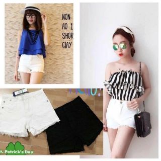 Short jean trắng đen lai rách kiểu