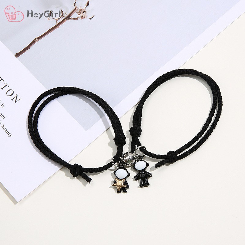 Bộ vòng đeo tay / vòng đeo tay đơn có nam châm hình phi hành gia màu đen trắng kiểu retro Hàn Quốc độc đáo cho cặp đôi