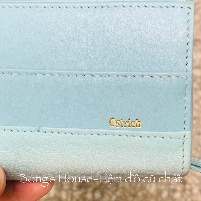 Sale Ví dài da đà điểu thật 💯 Có Lỗi nhẹ - màu xanh lam pastel hàng si Japan