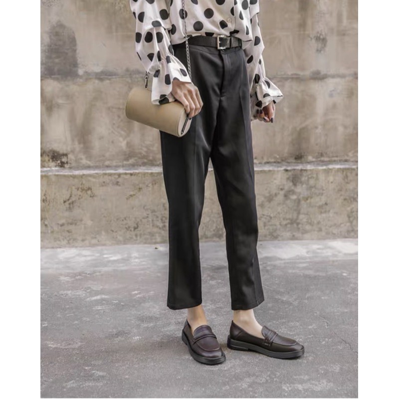 DA MỀM HÀNG LOẠI 1 giày moccasin moca nữ mũi vuông đế bệt 3 phân êm chân dễ phối đồ màu đen màu nâu | BigBuy360 - bigbuy360.vn