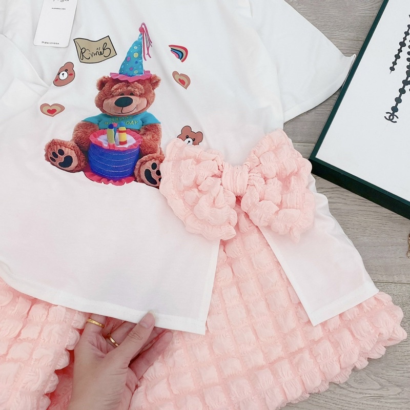 [ 𝐅𝐑𝐄𝐄 𝐒𝐇𝐈𝐏 ]  SÉT ÁO PHÔNG GẤU NƠ EO MIX SOOC PHỒNG SIÊU PHẨM