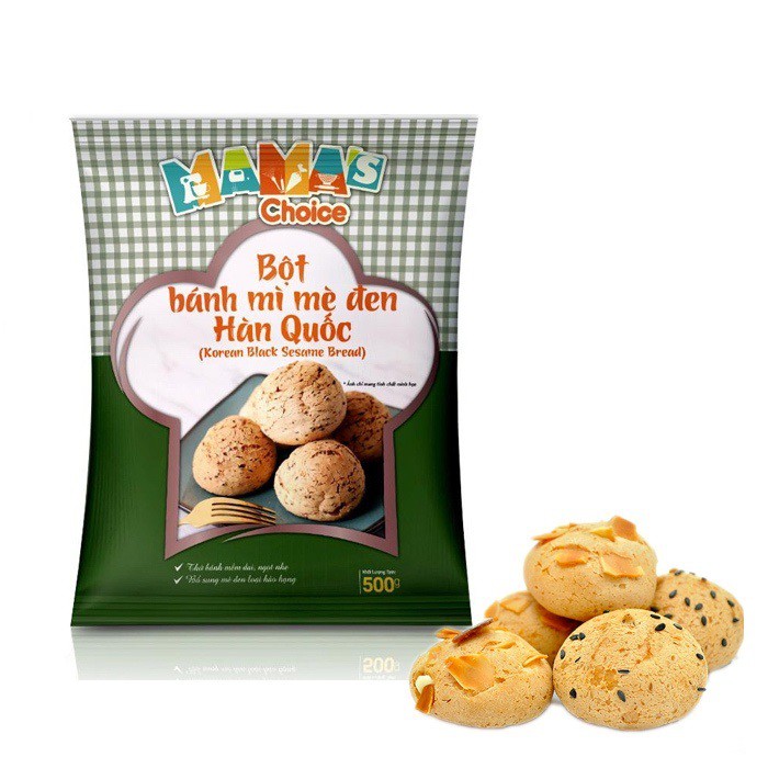 Bột trộn sẵn bánh mì mè đen Hàn Quốc MAMA'S CHOICE- Gói 500gr, bột làm bánh mì HQ mềm dai, ngọt nhẹ thơm ngon