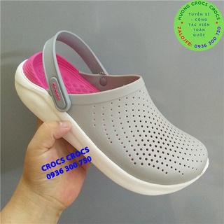 DÉP SỤC CROCS LITERIDE  MÀU GHI LÓT HỒNG