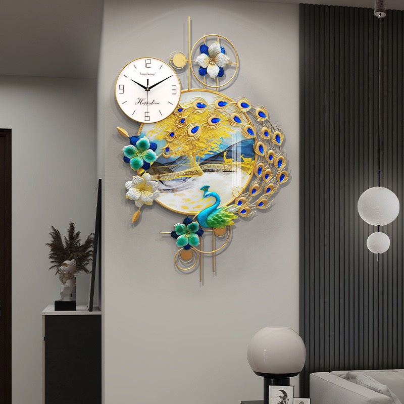 Đồng Hồ Decor Con Công Kết Hợp Tranh Kính Phù Điêu Treo Tường Trang Trí Phòng Khách Cao Cấp KD2926-1