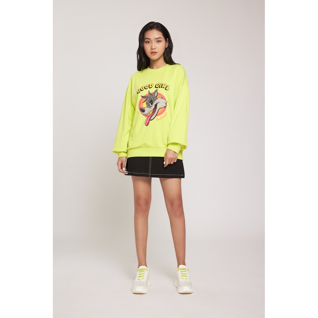 Áo Sweatshirt Nỉ Không Mũ Nữ BOO Dáng Oversize In Hình Mặt Cáo Kèm Chữ Good Girl Cá Tính