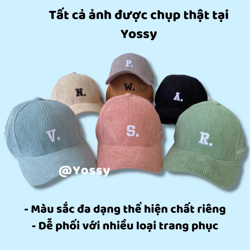 Mũ lưỡi trai nam nữ thêu CHỮ CÁI phong cách Hàn Quốc 🌸 Nón kết unisex chất nhung cao cấp
