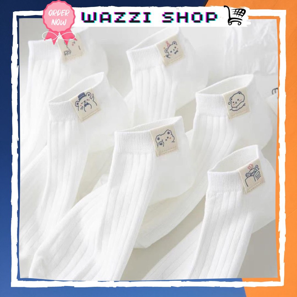 Tất vớ nữ trắng trơn chất cotton thấm hút [WAZZI.SHOP]