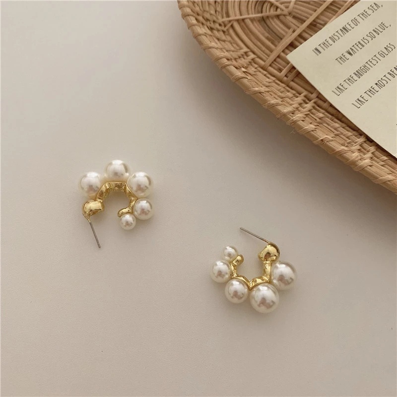 1 Cặp Bông Tai Hình Chữ C Đính Ngọc Trai Phong Cách Hàn Quốc Thanh Lịch Đơn Giản Dành Cho Nữ