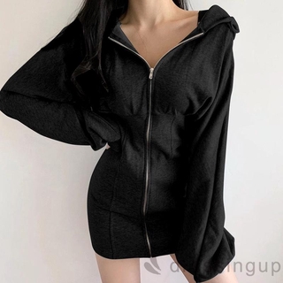 Đầm Tay Dài Cổ Chữ V Màu Trơn Thiết Kế Thanh Lịch Dành Cho Nữ