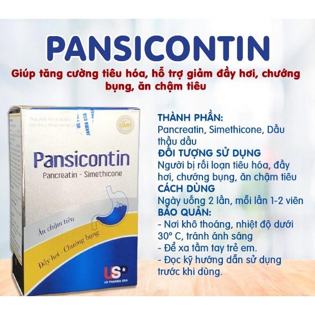 PANSICONTIN -  Giúp tăng cường tiêu hóa, giảm đầy hơi, chướng bụng, ăn chậm tiêu