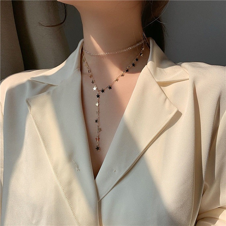 Korean gold multi-layered love full diamond necklace Japan and South Korea personality short temperament clavicle chain necklace can be detached