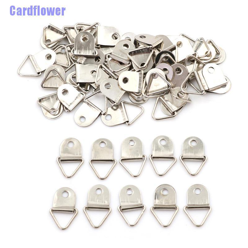 Cardflower  50pcs Silver Triangle Mirror Hangers Strap D-Ring Hanging Picture Frame Hooks
