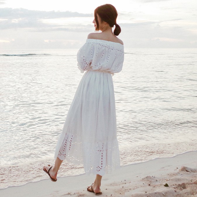 VÁY TRỄ VAI | VÁY BOHEMIAN MAXI | VÁY TRẮNG VINTAGE