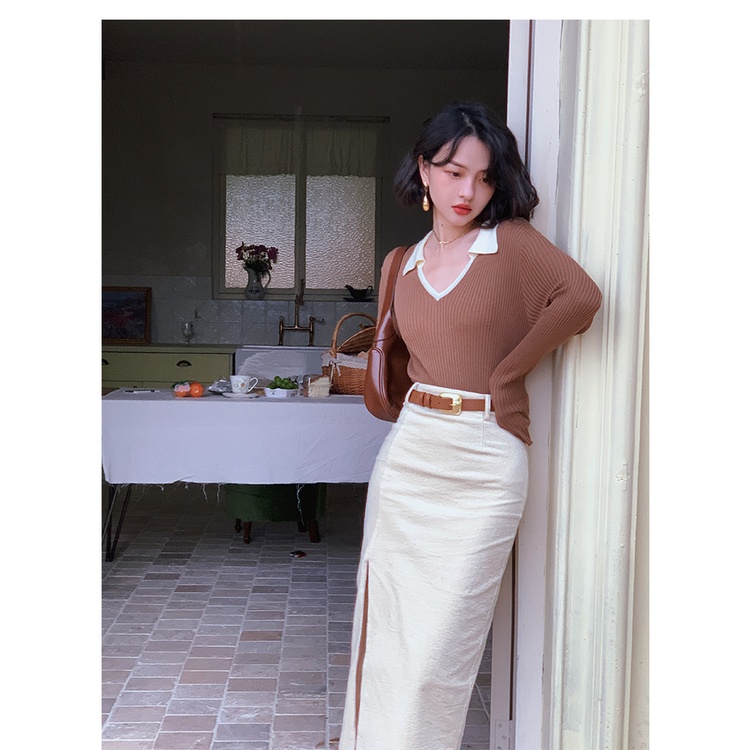 MỚI Áo sweater tay dài dáng ôm phối màu trẻ trung năng động