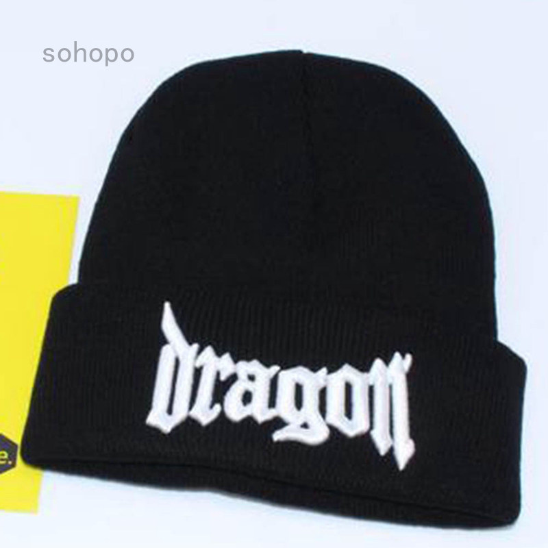 Mũ len trùm đầu thêu họa tiết chữ Dragon thời trang
