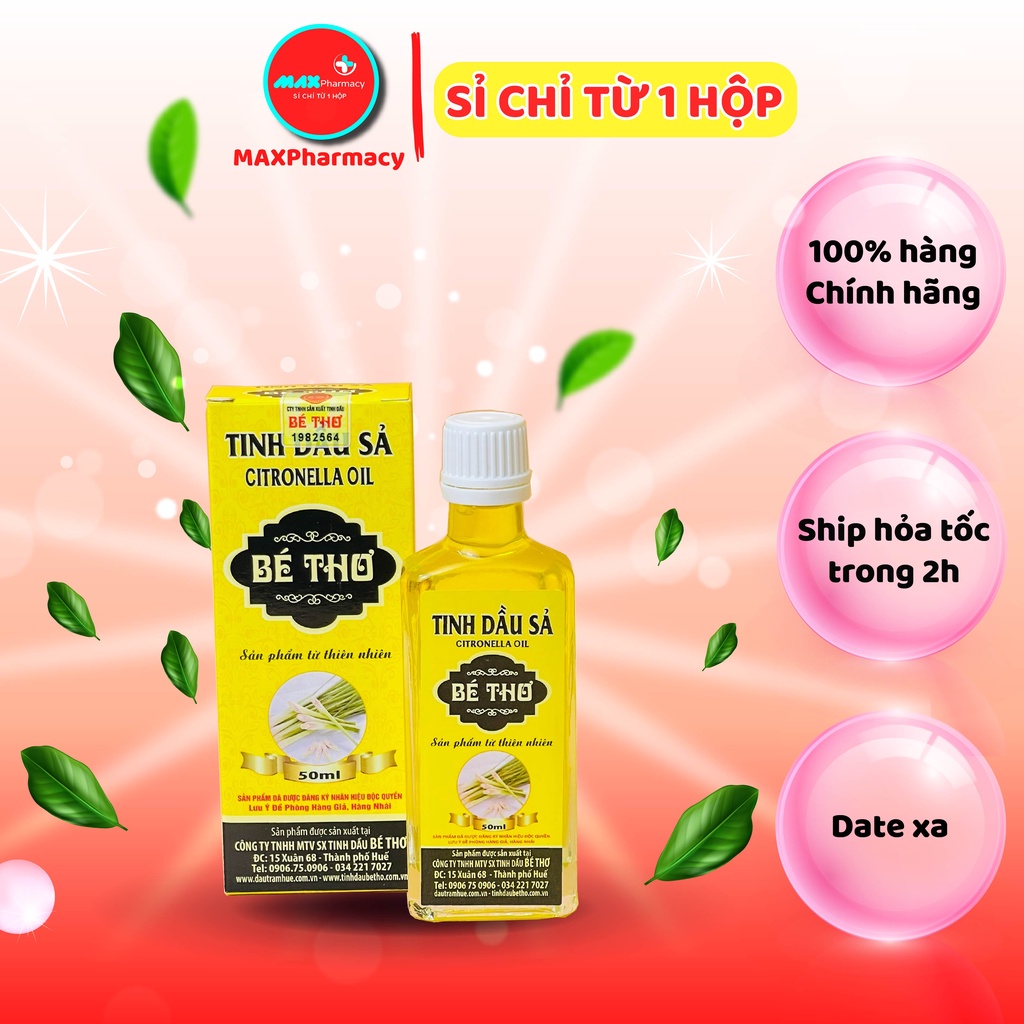 Tinh Dầu BÉ THƠ HUẾ - sả chanh - giúp giảm cảm cúm, nghẹt mũi, xua đuổi côn trùng cho bé