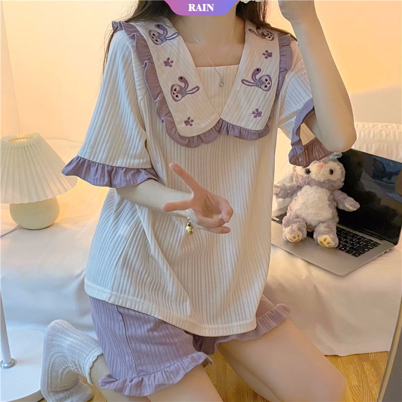 Bộ Đồ Ngủ Hai Mảnh Áo Cổ Búp Bê Hoạt Hình StellaLou Dễ Thương Dành Cho Bạn Gái Mặc Ở Nhà [RAIN]