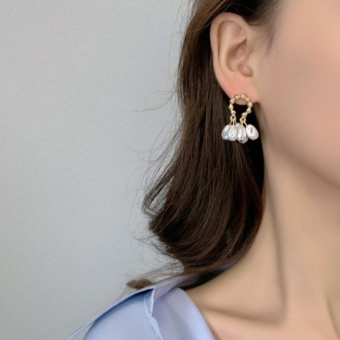 Bông tai bạc đính ngọc trai đơn giản sang trọng dành cho nữ