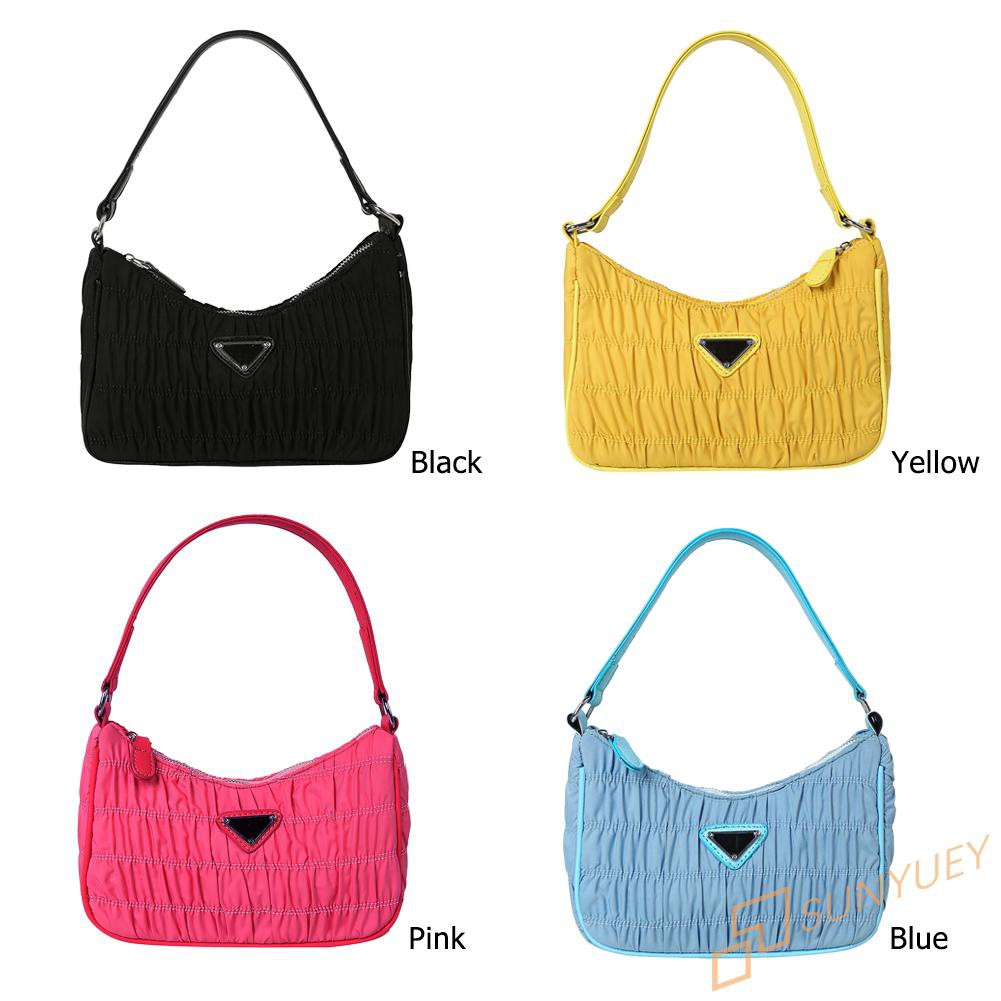 【In Stock】Nylon Women Handbag Retro Evening Clutch Pleated Shoulder Bag Shopping Tote