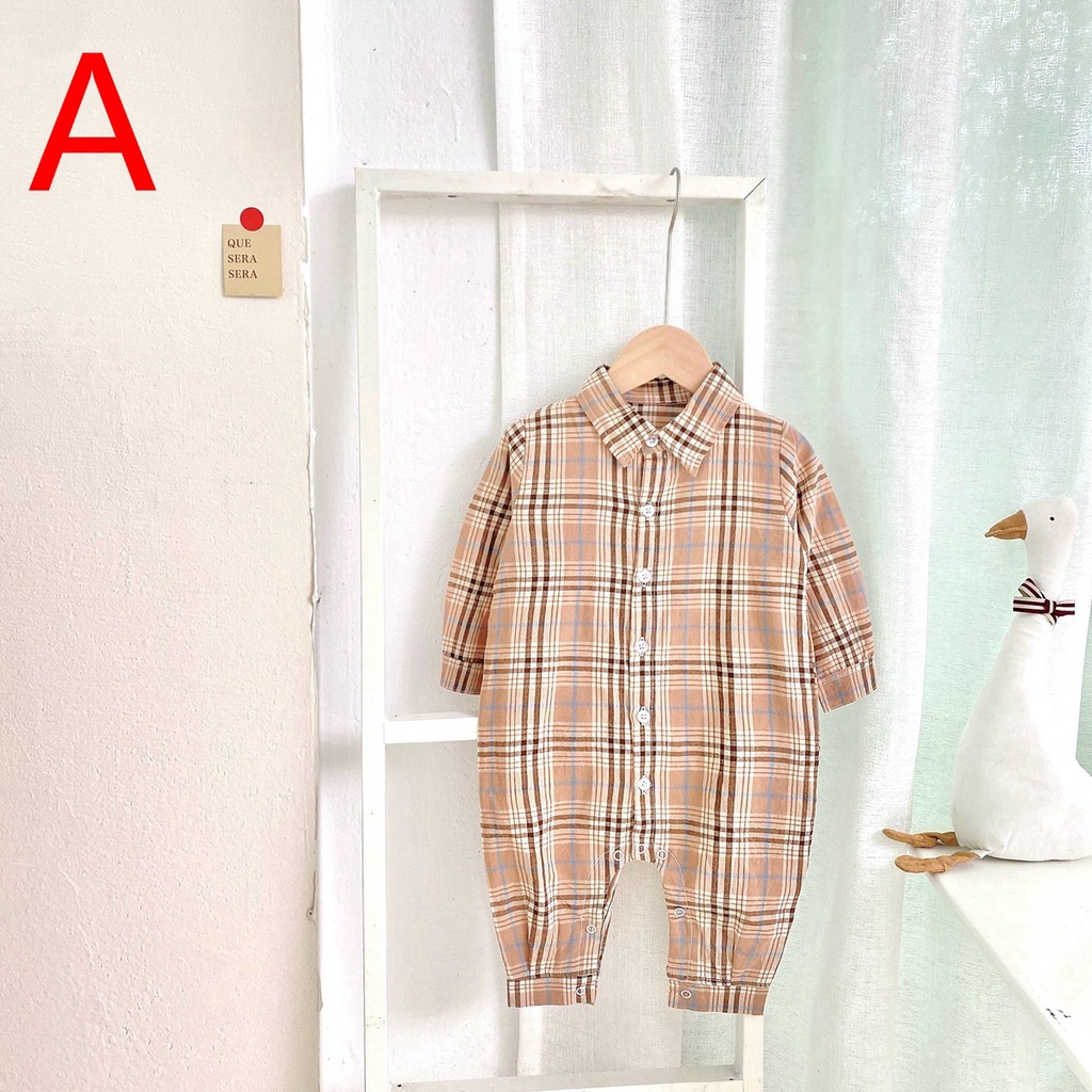 Áo liền quần Sanlutoz vải cotton dài tay họa tiết caro thời trang dành cho bé trai