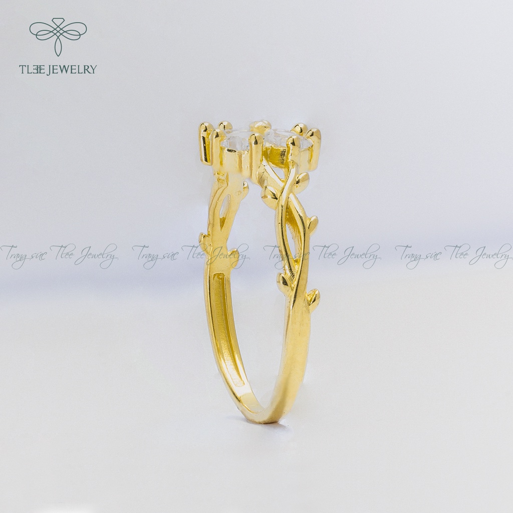 Nhẫn bạc nữ TLEE cỏ bốn lá mạ vàng 14k đính đá cao cấp NCJ A0135