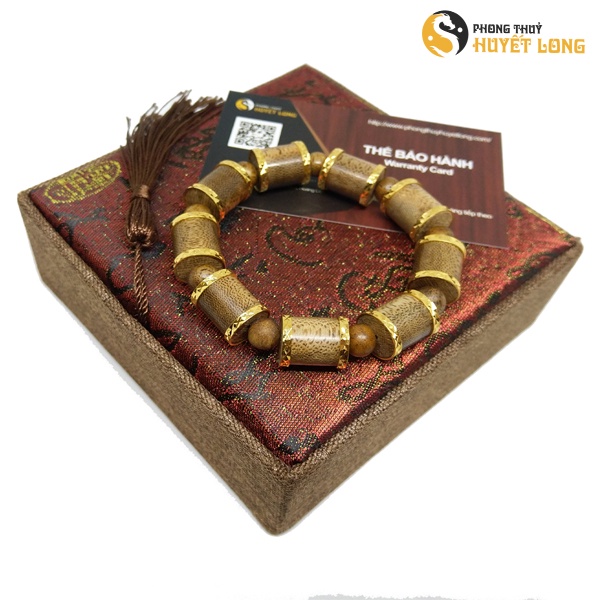 Chuỗi Hạt Trầm Hương Dạng Trúc Bọc Vàng, Vòng Tay Trầm Hương Tự Nhiên Bọc Vàng Sành Điệu, Cao Cấp