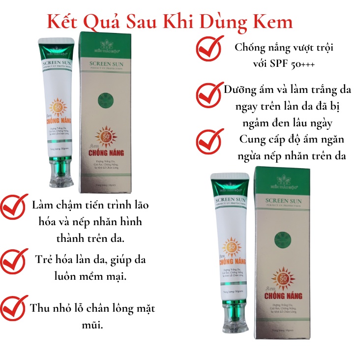 👍Kem chống nắng cho da dầu da mụn khô Screen Sun dưỡng trắng da giữ ẩm se khít lỗ chân lông👍Miền Thảo Mộc👍