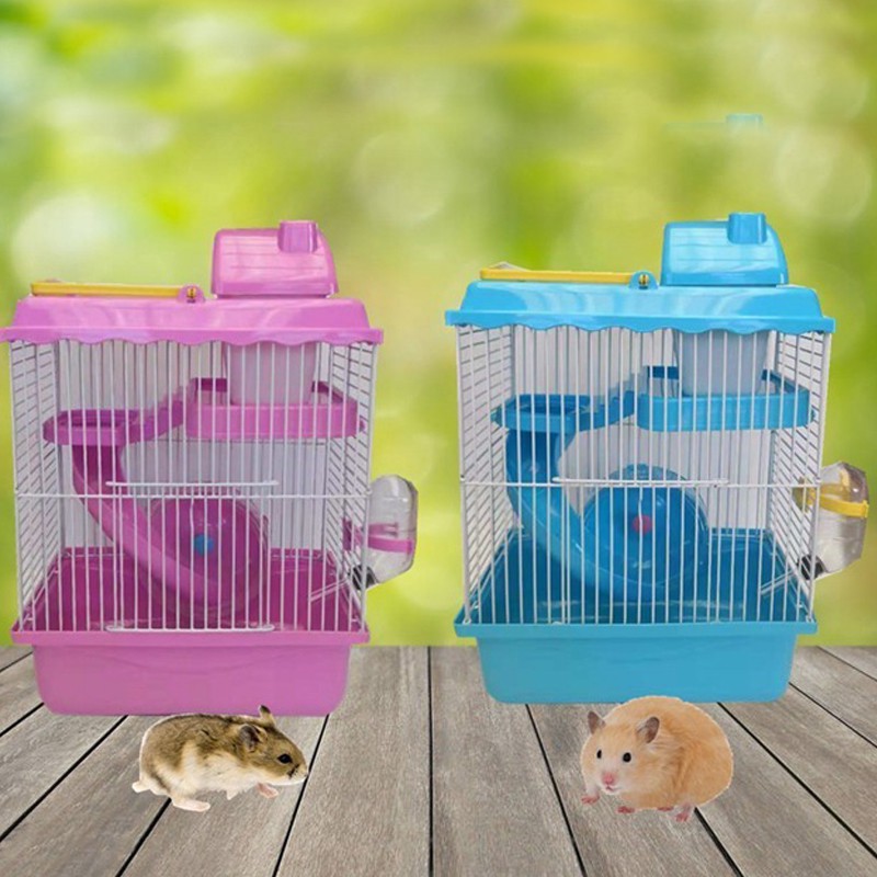 Lồng hamster biệt thự 2 tầng HIPIPETT có mái nhựa ống khói phun sơn tĩnh điện không rỉ