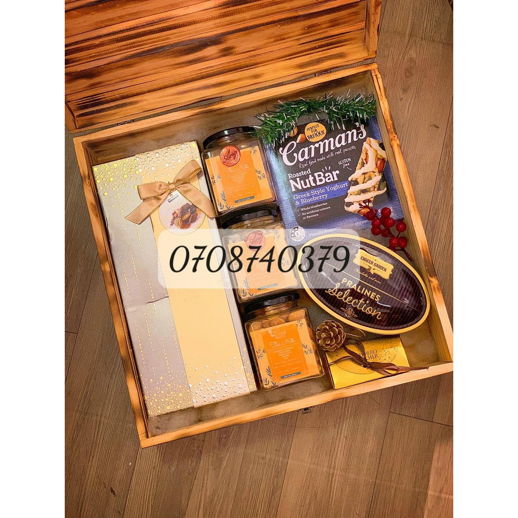 Hộp gỗ vintage cổ điển - gỗ thông quà tặng Tết 40 x 40cm
