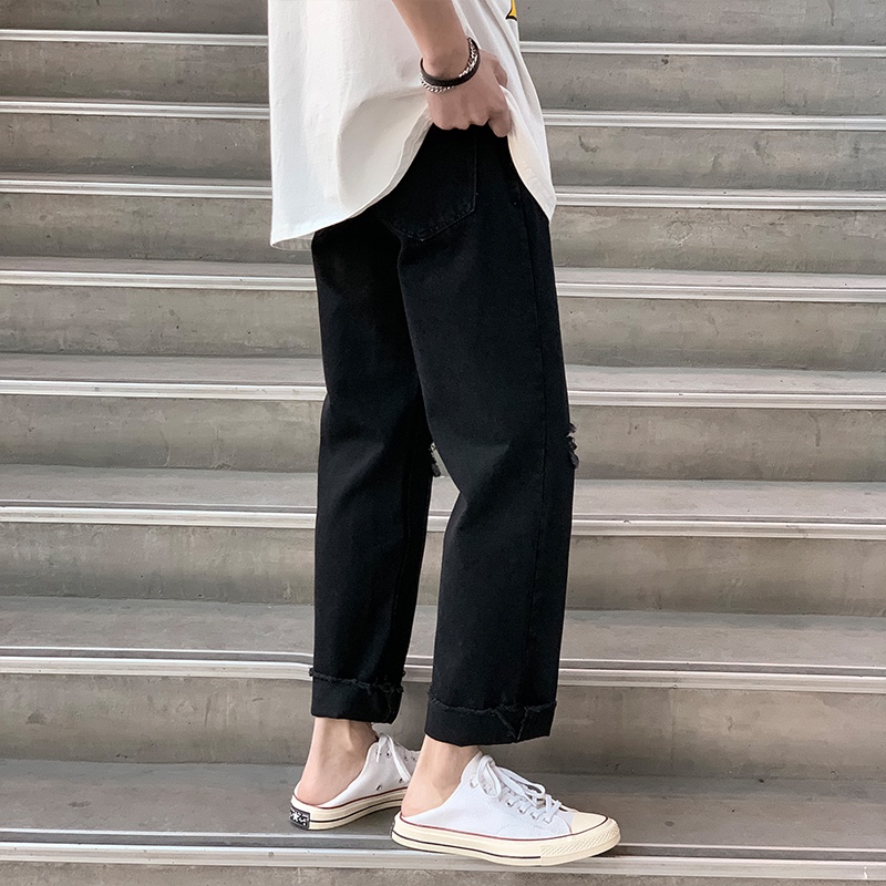 Quần jean nam - quần bò nam rách màu đen mã 09 quần baggy nam ống rộng
