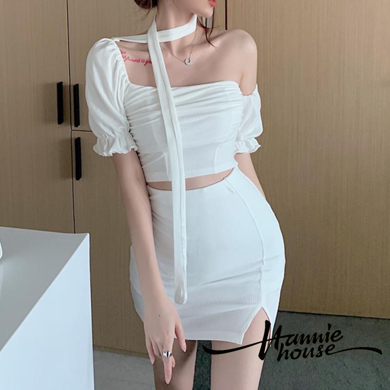 Bộ Áo Croptop 2 Dây + Chân Váy Mini Xẻ Tà Thời Trang Mùa Hè Cho Nữ
