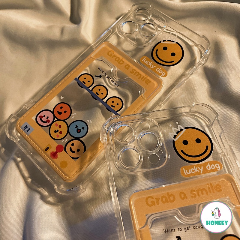 Ốp điện thoại TPU mềm chống sốc có ví đựng thẻ họa tiết mặt cười emoji kiểu Hàn cho IPhone 13 12 11 Pro Max XR 7 Plus | BigBuy360 - bigbuy360.vn