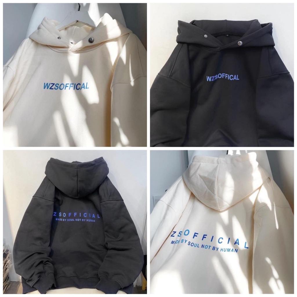 Áo Hoodie Nỉ Cúc Bấm WZS Chất Nỉ Tay Phồng Mũ 2 Lớp Form Rộng Cho Nam Nữ