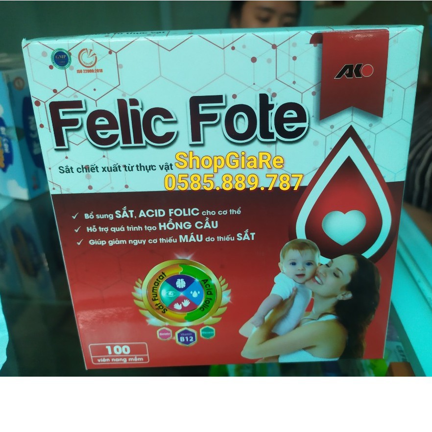 Felic fote bổ sung sắt và acid folic, giảm thiếu máu do thiếu sắt, hỗ trợ quá trình tạo máu, quá trình tạo hồng cầu