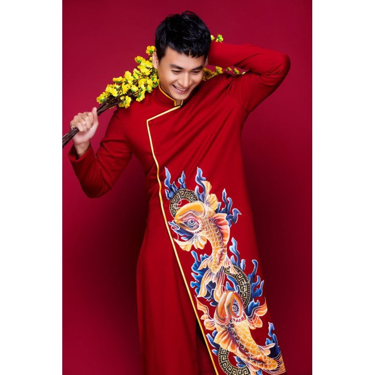 Áo dài cách tân nam họa tiết cá chép vẽ tay cao cấp