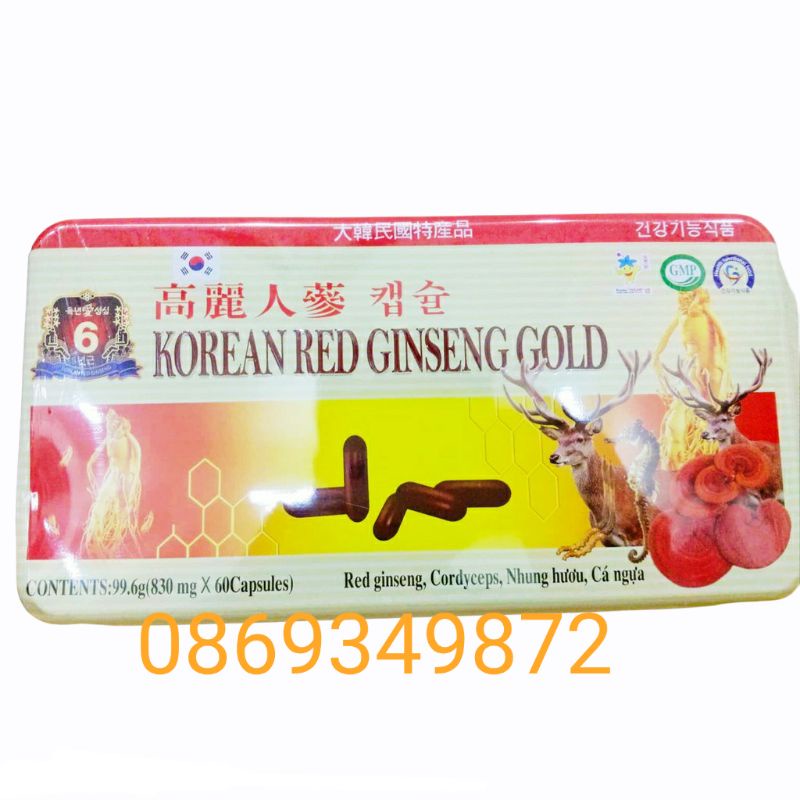 Viên ĐẠM HỒNG SÂM Linh chi - Đông trùng hạ thảo - KOREAN RED GINSENG Gold- Giúp bồi bổ cơ thể ,ăn ngon ngủ tốt