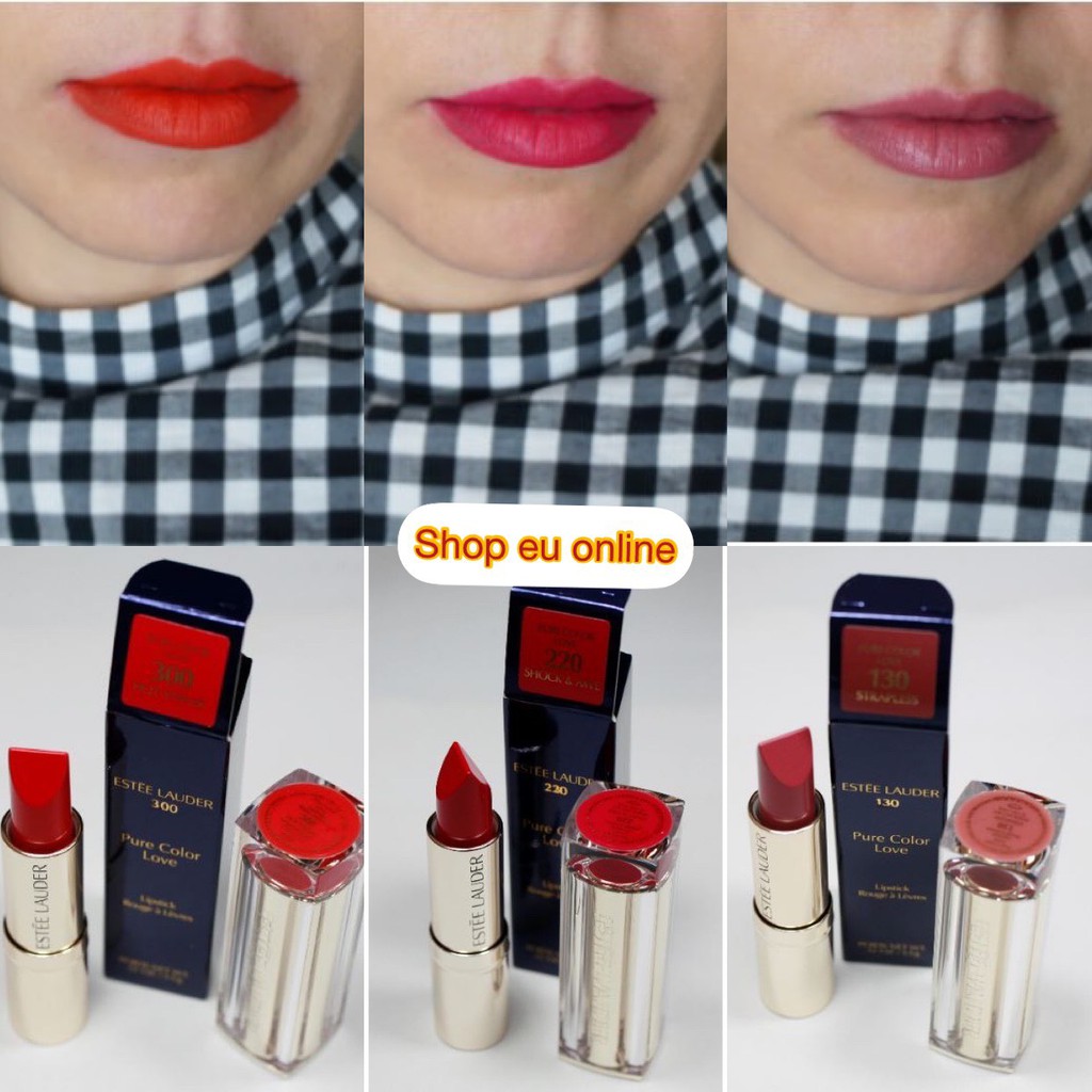 Son lì Estee Lauder Pure Color love 3.5g -Siêu mềm mượt không khô môi son lì lâu trôi: đỏ cam- đỏ hồng- hồng đất- Pháp