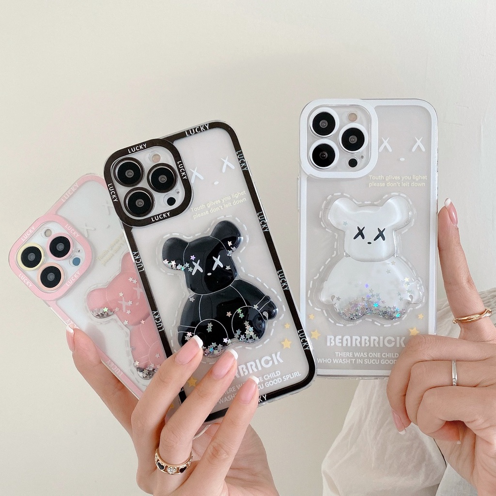 Ốp Lưng Kim Tuyến Nước Hình Con Gấu Cho Apple iPhone X XR XS 11 12 13 pro max