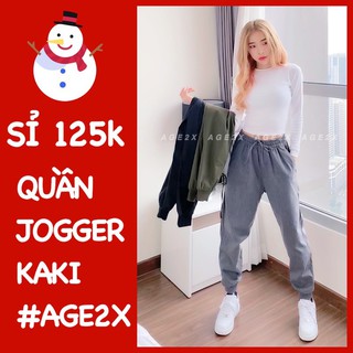 Quần jogger nữ unisex chất kaki cotton phối sọc gân co giãn wash mềm thấm hút tốt khô nhanh chính hãng AGE2X hàng vnxk