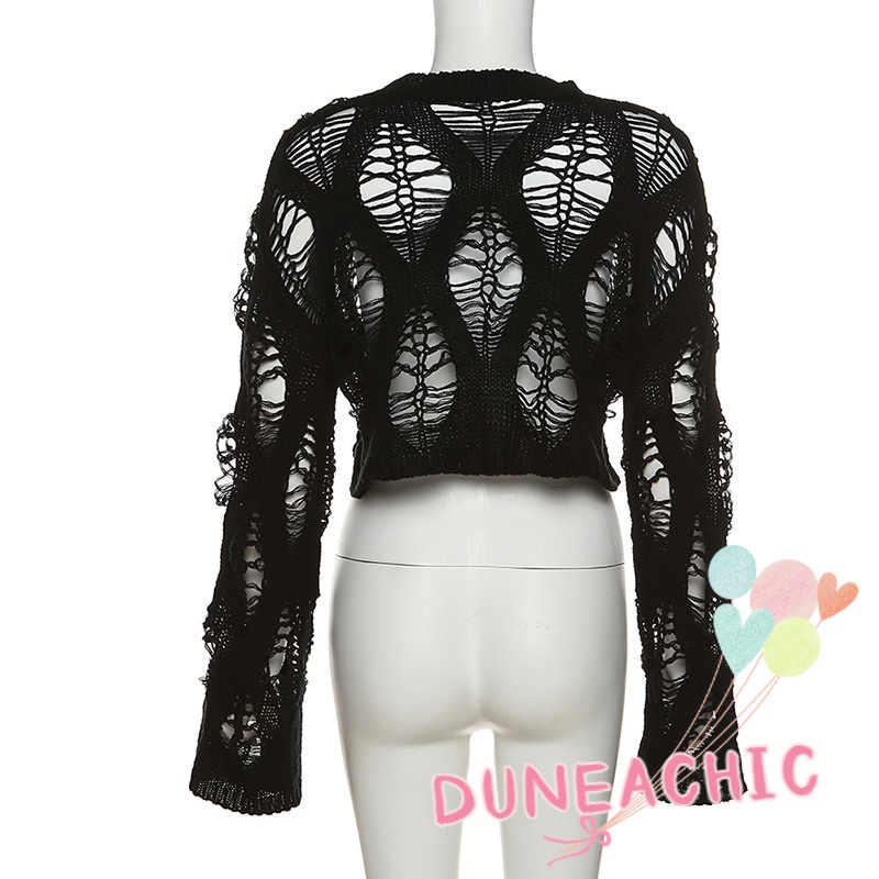 DUNEA Áo Sweater Dệt Kim Cổ Tròn Dài Tay Dáng Rộng Gợi Cảm Dành Cho Nữ