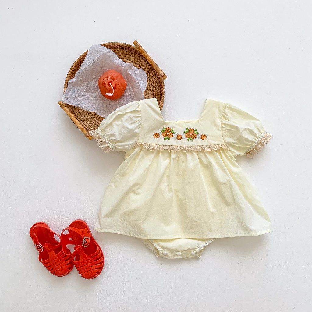 Áo Liền Quần In Hoa Cho Bé Gái Sơ Sinh