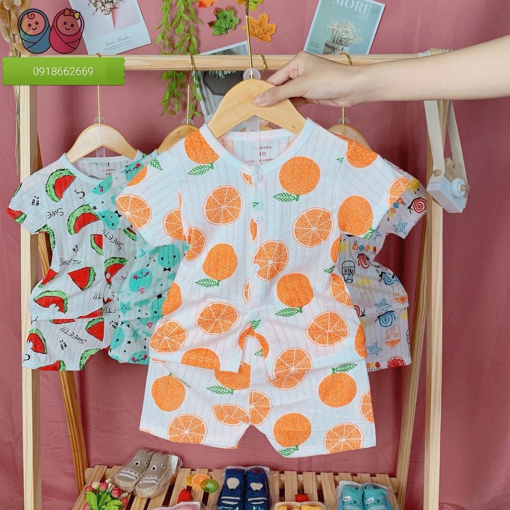 Bộ cộc tay cotton giấy khuy giữa mẫu mới 2022 size 3-14kg
